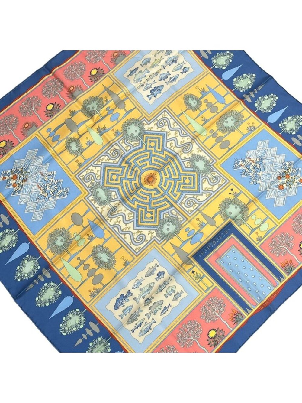 Hermes Scarf Carre 90 Blue Light Pink Multi Pari Daiza
